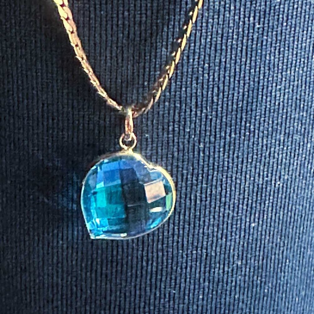 10K Yellow Gold Heart Blue Topaz Pendant Necklace | 7.50ct | Appraised $830 CDN